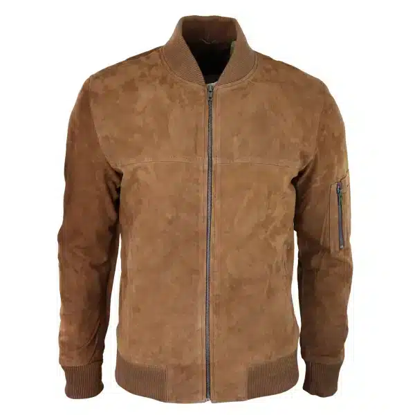 Mens Genuine Suede Bomber Jacket Leather Casual Varsity VIntage Smart Casual Brown