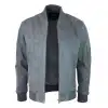 Mens Genuine Suede Bomber Jacket Leather Casual Varsity VIntage Smart Casual Grey