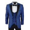 Mens Paisley Tuxedo Blazer And Waistcoat Brocade Dinner Jacket Satin Black Blue - No Trousers