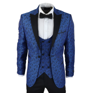 Mens Paisley Tuxedo Blazer And Waistcoat Brocade Dinner Jacket Satin Black Blue – No Trousers
