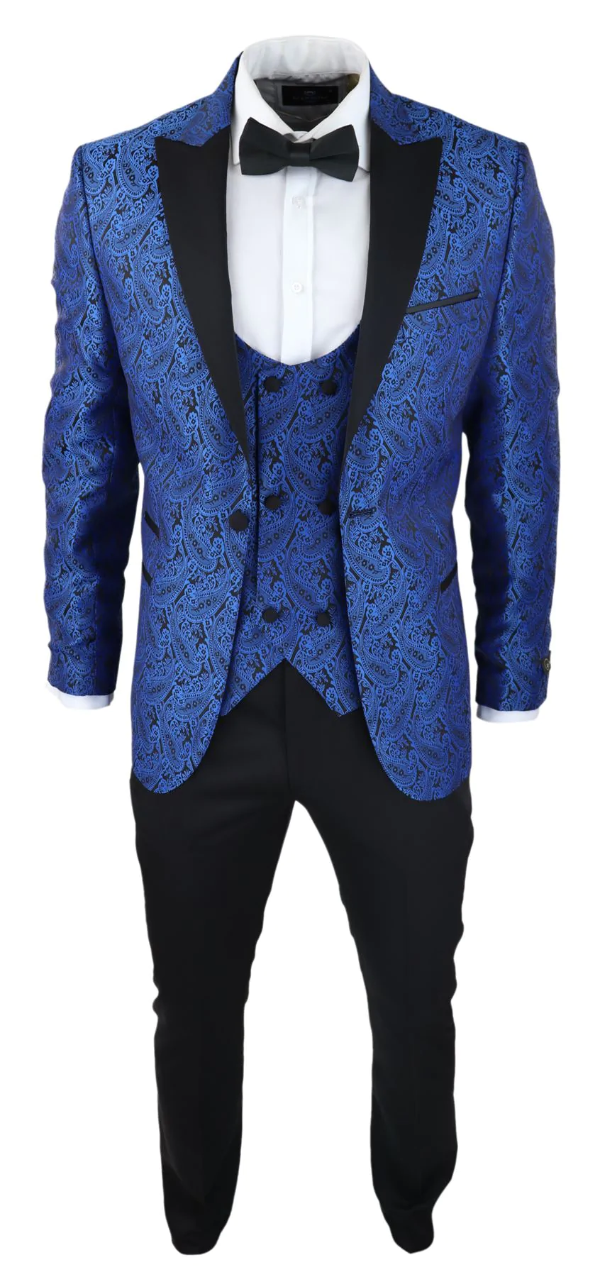 Mens Paisley Tuxedo Blazer And Waistcoat Brocade Dinner Jacket Satin Black Blue - No Trousers