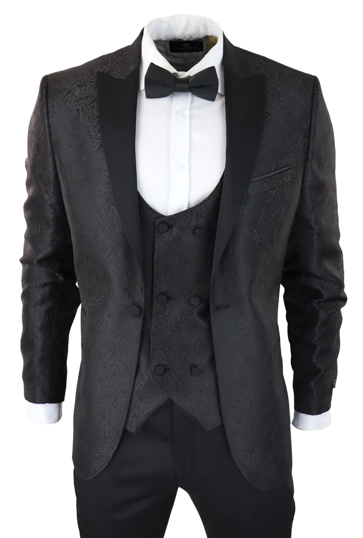 Mens Paisley Tuxedo Blazer And Waistcoat Brocade Dinner Jacket Satin Black Fit – No Trousers