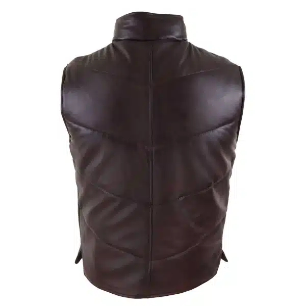 Mens Real Leather Waistcoat Gilet Quilted Puffer Design Warm Zip Casual Brown