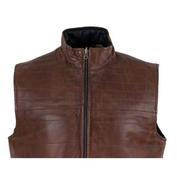 Mens Black & Brown Reversible Leather Gilet
