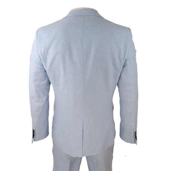 Mens 3 Piece Linen Suit Summer Breathable Wedding Cotton Baby Blue Light