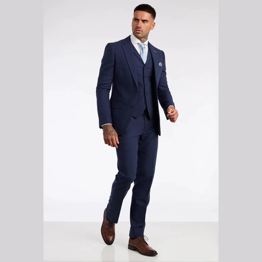 Blue Cotton-Linen Wedding Suit