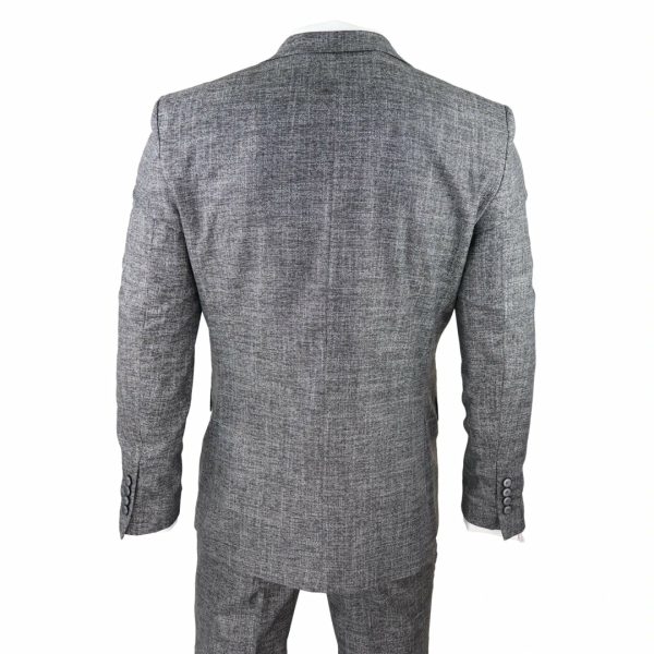 Mens 3 Piece Suit Grey Black Textured Tailored Fit Wedding Prom Party Smart Formal