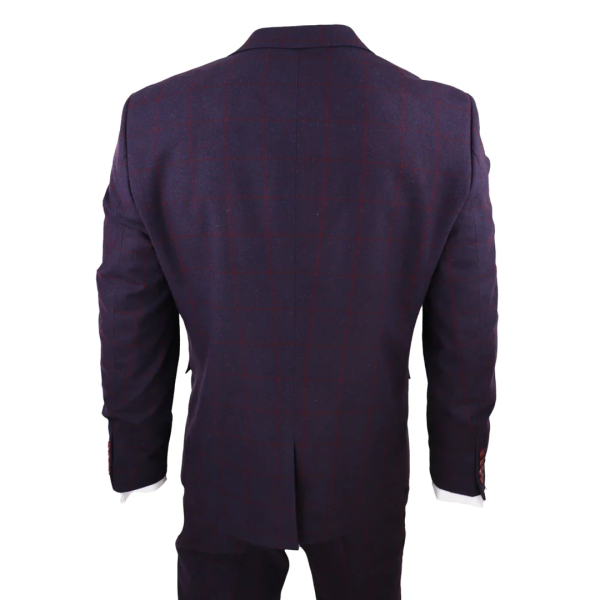 Men's 3 Piece Suit Wool Tweed Plum Wine Check 1920s Gatsby