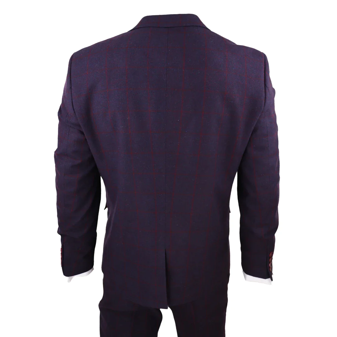 Men's 3 Piece Suit Wool Tweed Plum Wine Check 1920s Gatsby: Buy Online -  Happy Gentleman