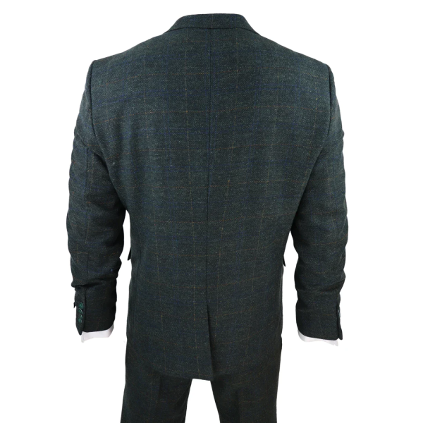Men's 3 Piece Suit Wool Tweed Green Blue Brown Check 1920s Gatsby