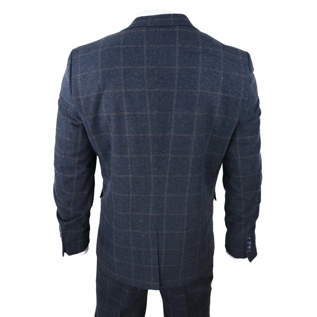 Men's 3 Piece Suit Wool Tweed Navy Blue Brown Check 1920s Gatsby: Buy ...