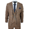 Men's 3 Piece Suit Wool Tweed Herringbone Tan Brown Blue Check 1920s Gatsby