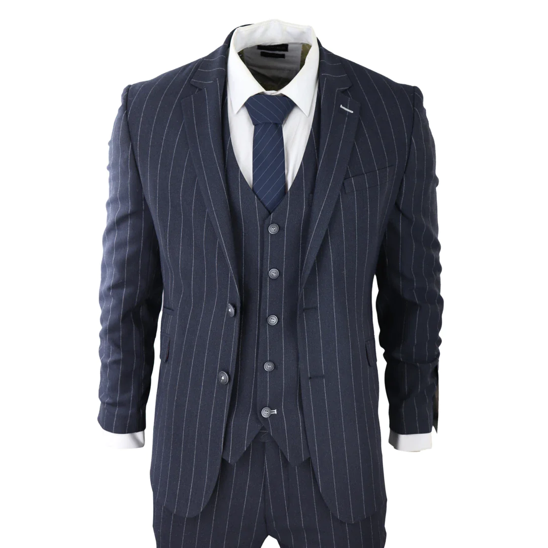 Double Breasted Navy Blue Striped Suit – Zoop Men