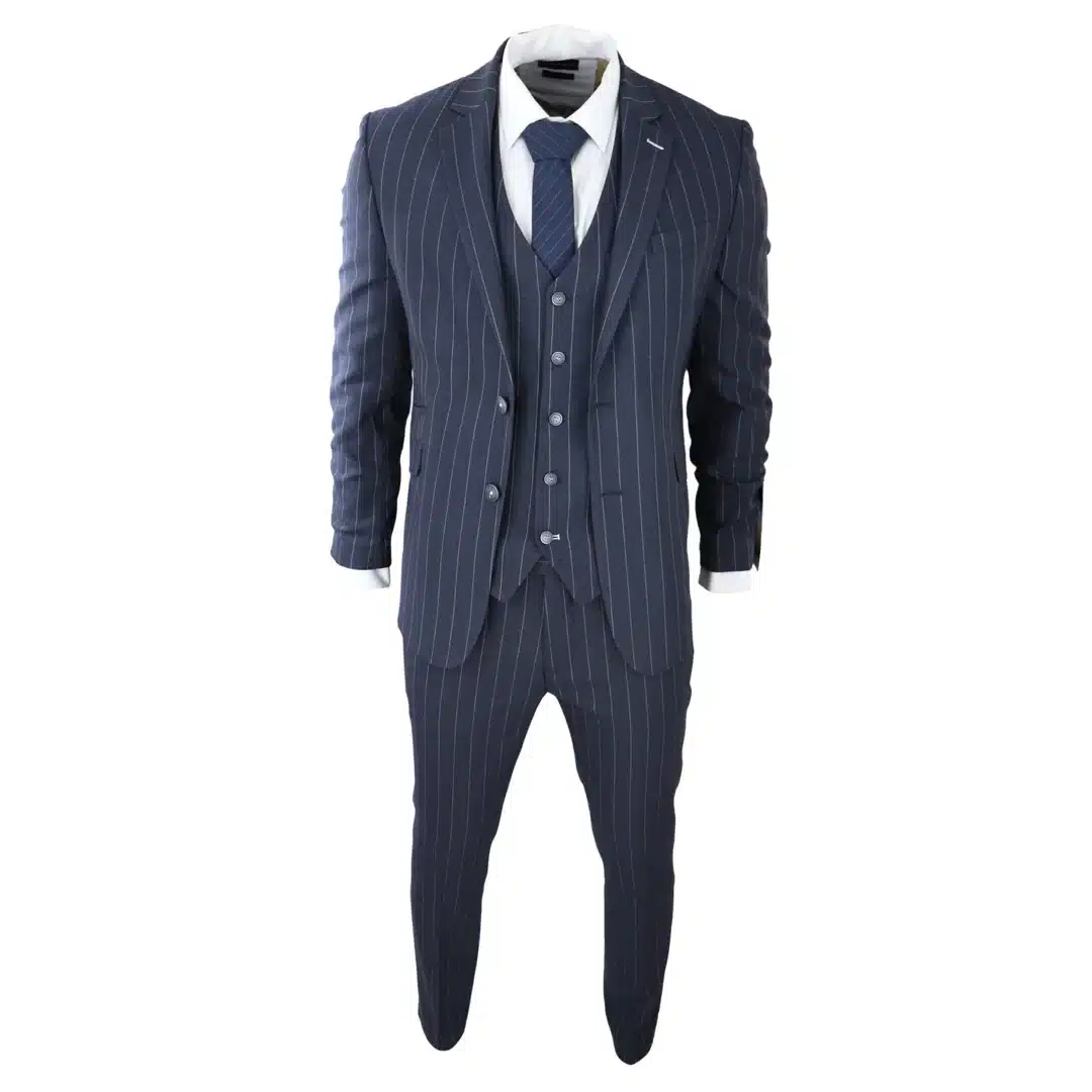 Mens 3 Piece Suit Pin Stripe Navy Classic Vintage Retro 1920s Tailored Fit  Wedding: Buy Online - Happy Gentleman United States