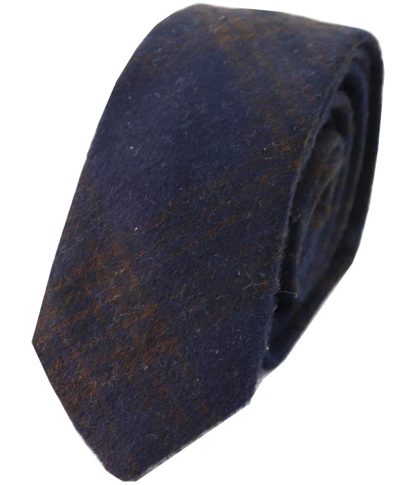 281 - Men's Blue Herringbone Tweed Wool Tie & Handkerchief 2"