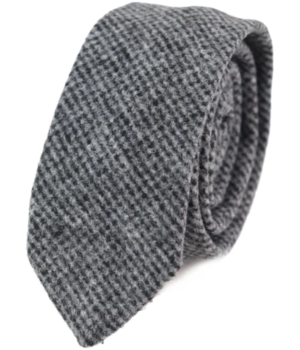 281 - Men's Grey Herringbone Tweed Wool Tie & Handkerchief 2"