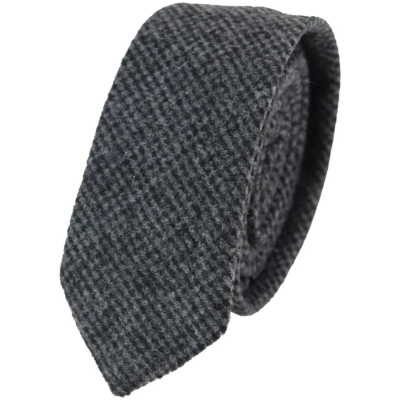 281 - Men's Charcoal Herringbone Tweed Wool Tie & Handkerchief 2"