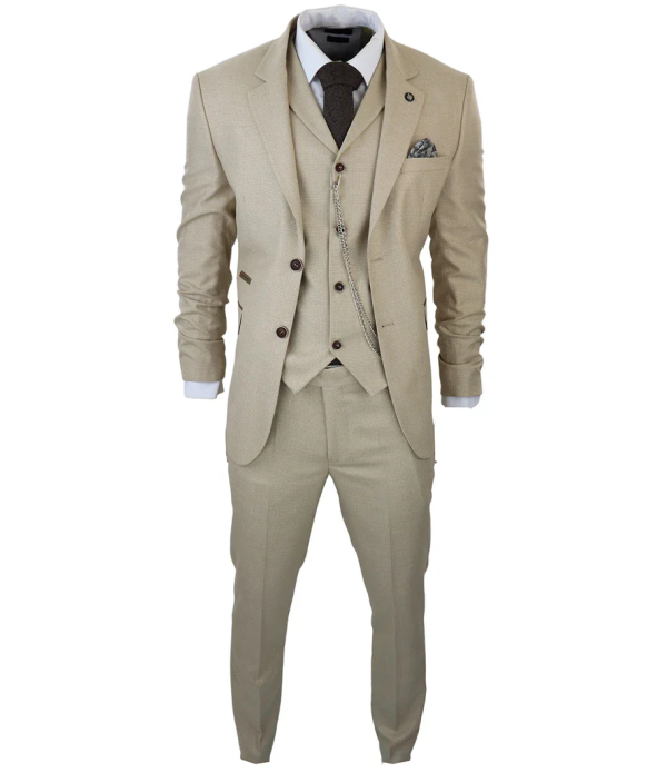 AK-08 Men's 3-Piece Cream Prince Of Wales Check Suit