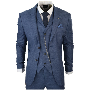 AK-09 Men’s 3-Piece Tailored Blue Prince of Wales Check Suit