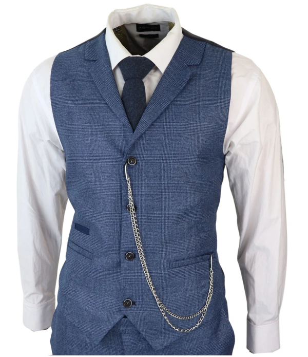 AK-09 Men's 3-Piece Tailored Blue Prince of Wales Check Suit