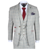 Andrew Men's 3-Piece Grey Checked Slim Fit Suit with Red Accents