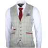 Andrew Men's 3-Piece Grey Checked Slim Fit Suit with Red Accents