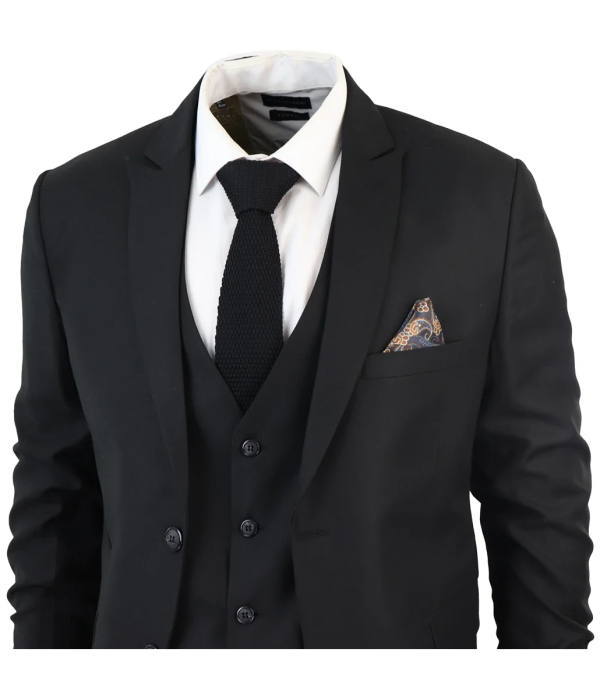 IM1 Men's Classic Black Plain Tailored Fit 3-Piece Suit