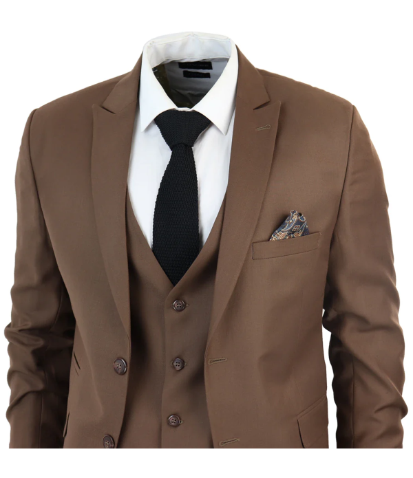 IM1 Men's Classic Brown Plain Tailored Fit 3-Piece Suit