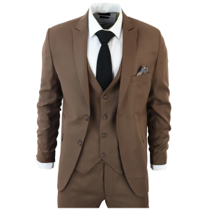 IM1 Men’s Classic Brown Plain Tailored Fit 3-Piece Suit