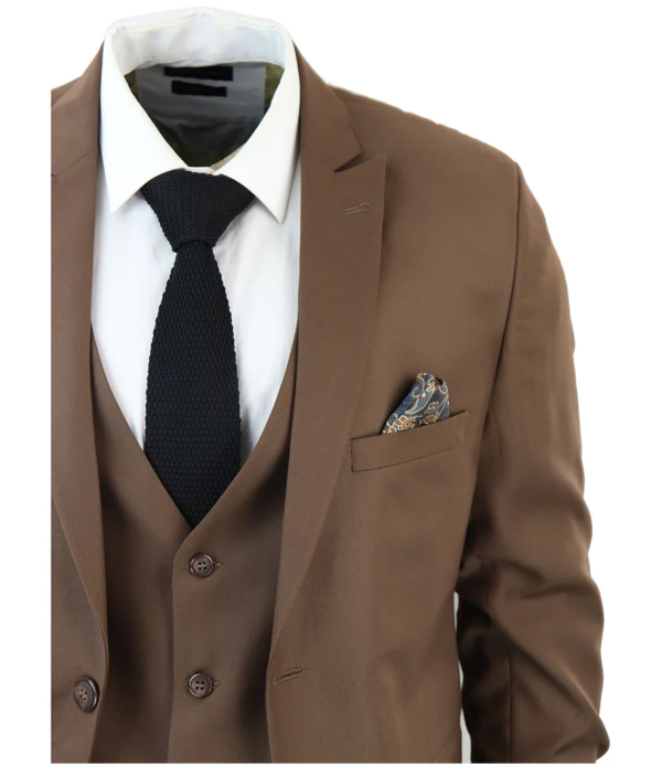 IM1 Men's Classic Brown Plain Tailored Fit 3-Piece Suit