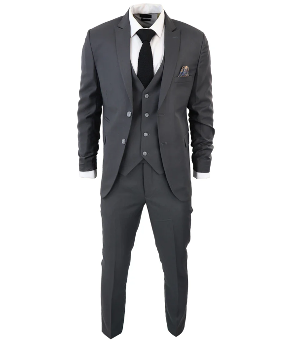 IM1 Men's Classic Charcoal Plain Tailored Fit 3-Piece Suit