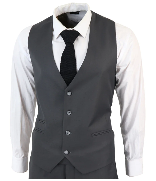 IM1 Men's Classic Charcoal Plain Tailored Fit 3-Piece Suit