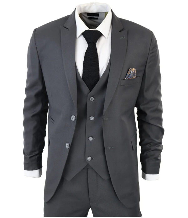 IM1 Men's Classic Charcoal Plain Tailored Fit 3-Piece Suit