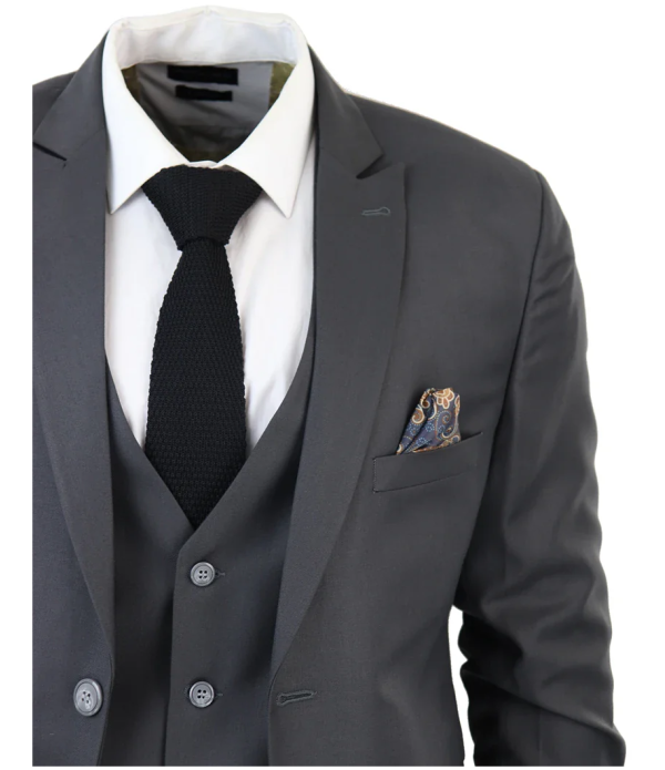 IM1 Men's Classic Charcoal Plain Tailored Fit 3-Piece Suit