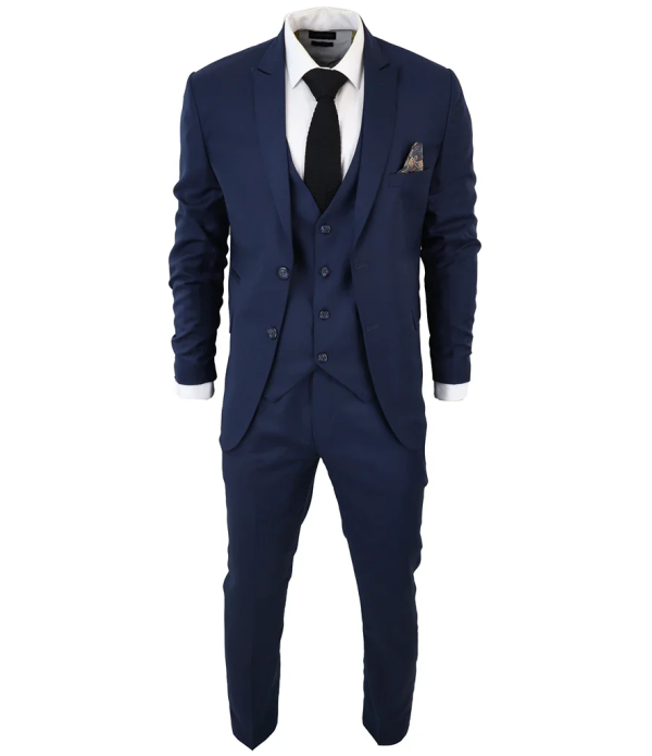 IM1 Men's Classic Charcoal Navy Tailored Fit 3-Piece Suit