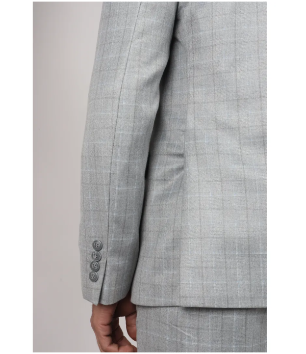 IM2 Men's Light Grey 3-Piece Suit with Fine Check Pattern