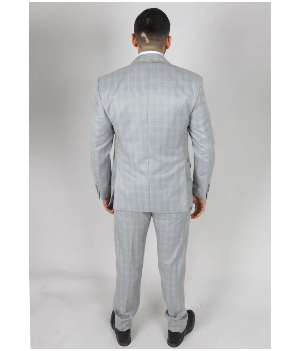 IM2 Men's Light Grey 3-Piece Suit with Fine Check Pattern