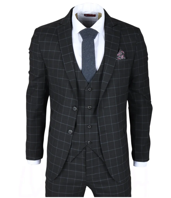 IM3 Men's Black Checked Tailored Fit 3-Piece Suit