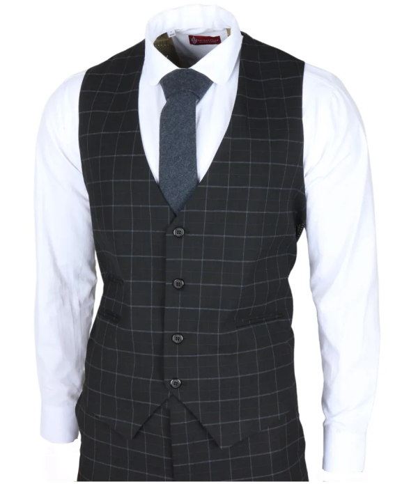 IM3 Men's Black Checked Tailored Fit 3-Piece Suit