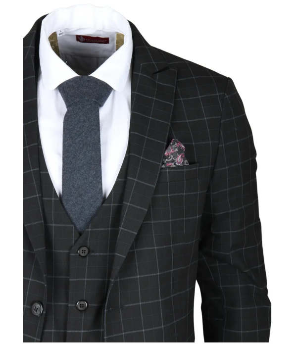 IM3 Men's Black Checked Tailored Fit 3-Piece Suit