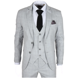 IM3 Men’s Grey Checked Tailored Fit 3-Piece Suit