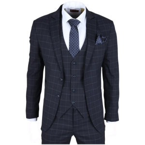 IM3 Men’s Navy Checked Tailored Fit 3-Piece Suit