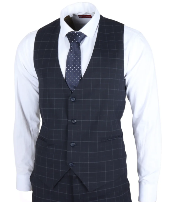 IM3 Men's Navy Checked Tailored Fit 3-Piece Suit