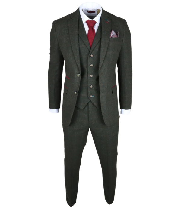 Joshua Men's 3-Piece Green Tweed Slim Fit Suit