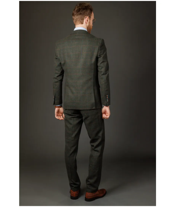 Joshua Men's 3-Piece Green Tweed Slim Fit Suit