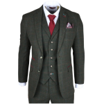 Joshua Men's 3-Piece Green Tweed Slim Fit Suit - 46UK Jacket/Waistcoat + 40W Trousers