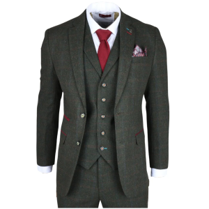 Joshua Men’s 3-Piece Green Tweed Slim Fit Suit