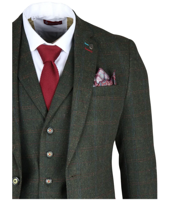 Joshua Men's 3-Piece Green Tweed Slim Fit Suit