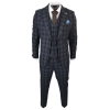 MT22Z0720 - Men's Navy Blue 3 Piece Check Suit
