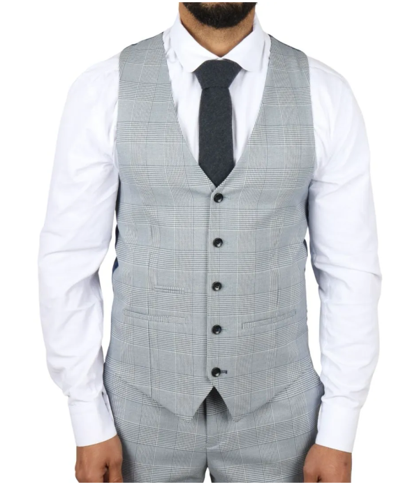 Mark Men's Light Blue 3-Piece Tweed Check Tailored Fit Suit